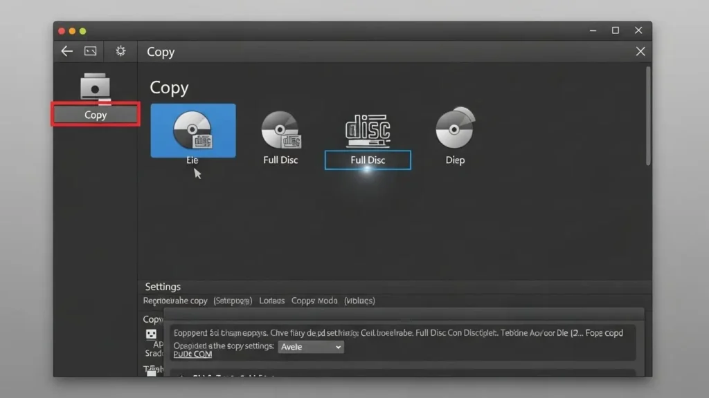 DVDFabのコピーモード選択画面の操作