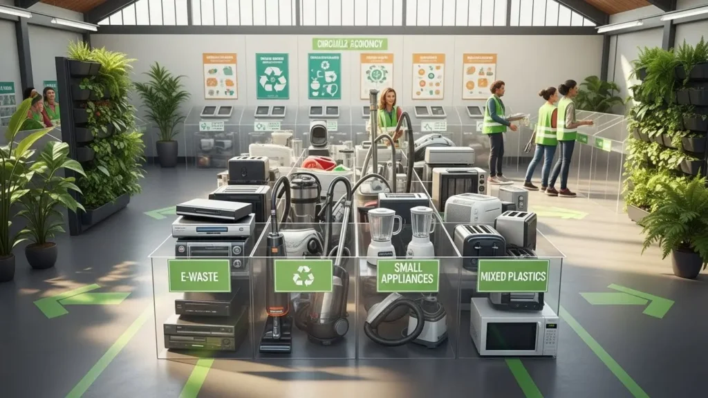 家電リサイクルに出されるDVDプレーヤーや不用品