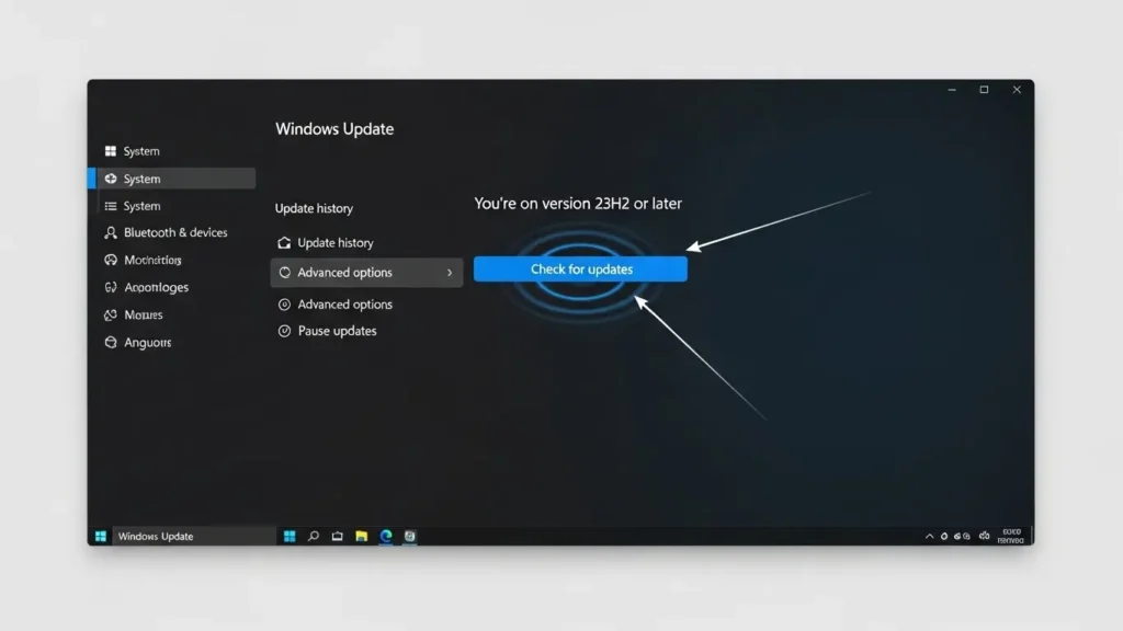 Windows Updateを実行して最新バージョンに更新する画面