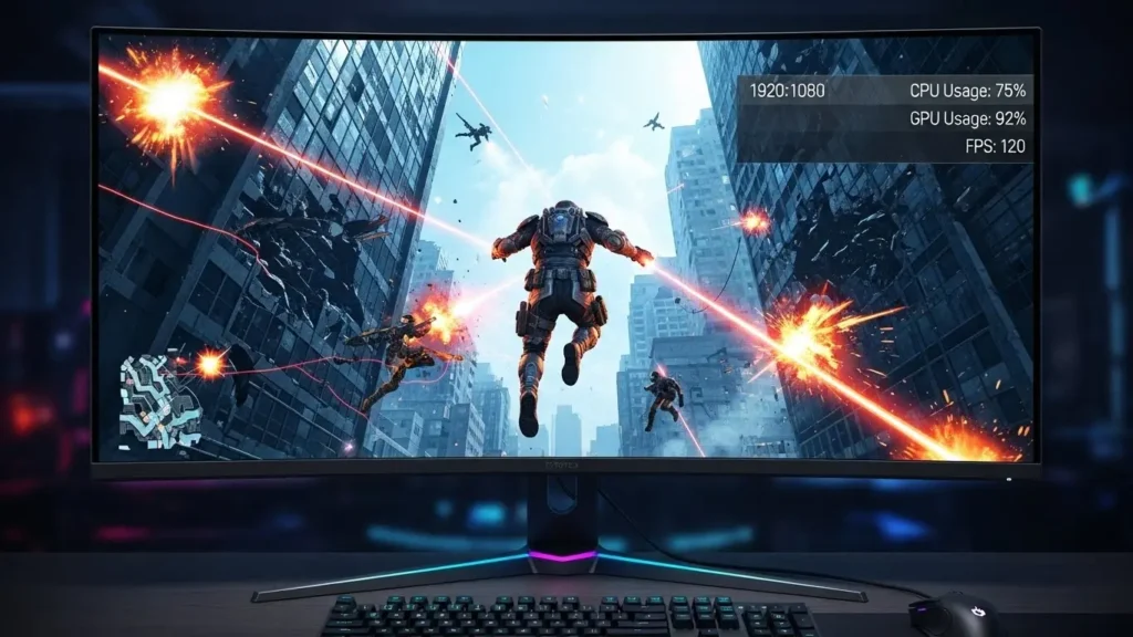 ゲーム中のCPUとGPUの使用率を表示した画面