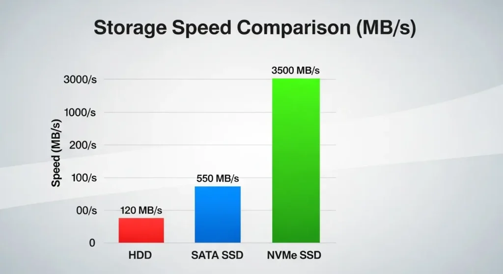 HDDとSSDの読み込み・書き込み速度の比較グラフ