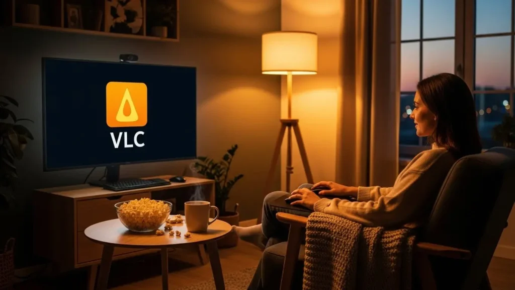 自宅でDVD再生ソフトを使って映画を楽しむ人