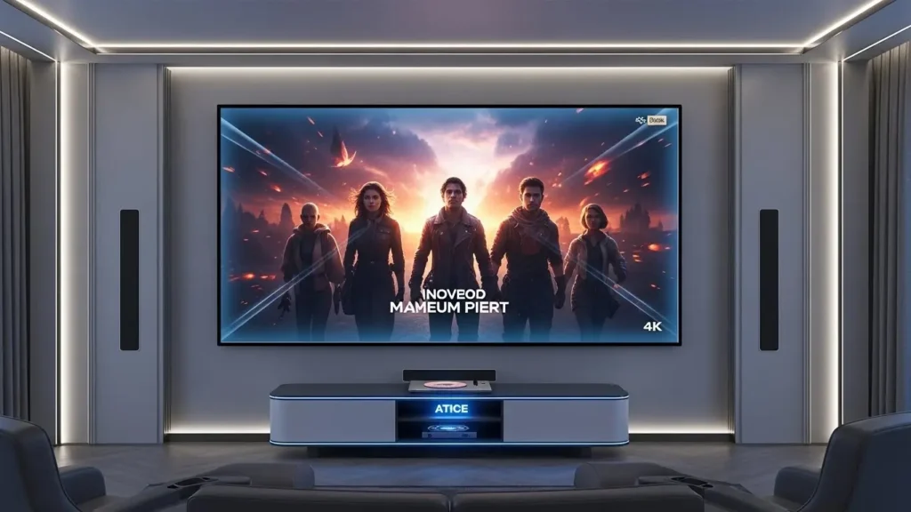 最新のホームシアターでDVDを楽しむ様子