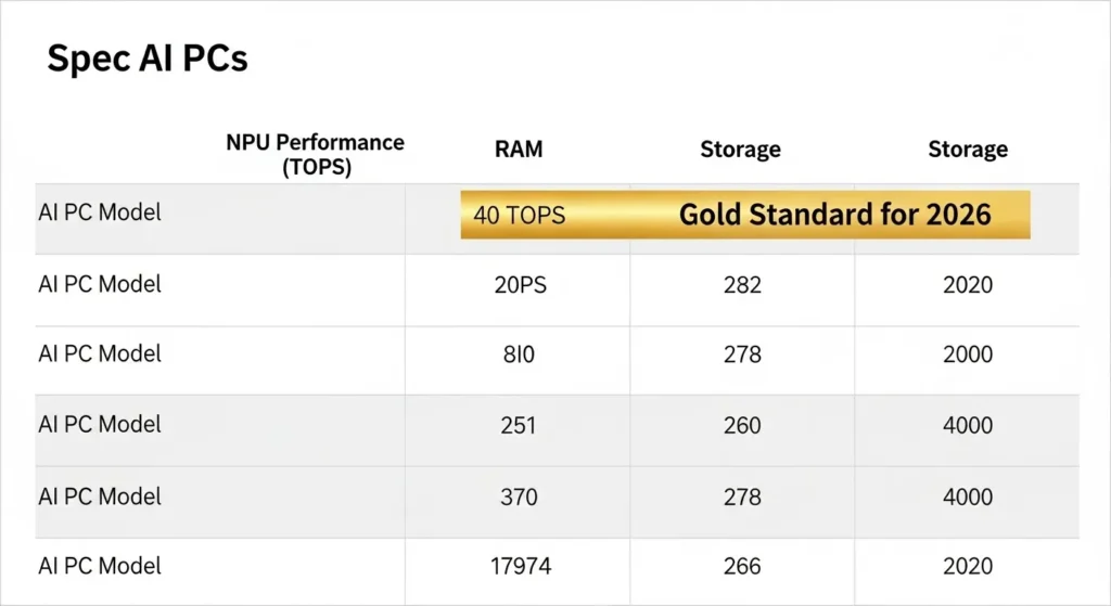 AI PCの選び方において重要となるNPU性能とスペックの比較表