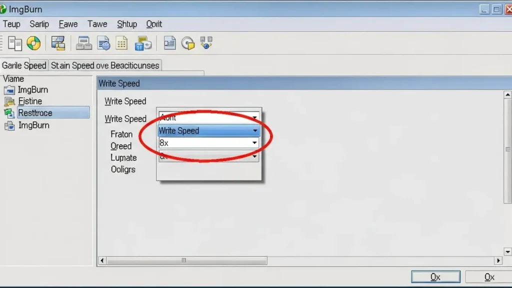 ImgBurnの書き込み速度設定画面