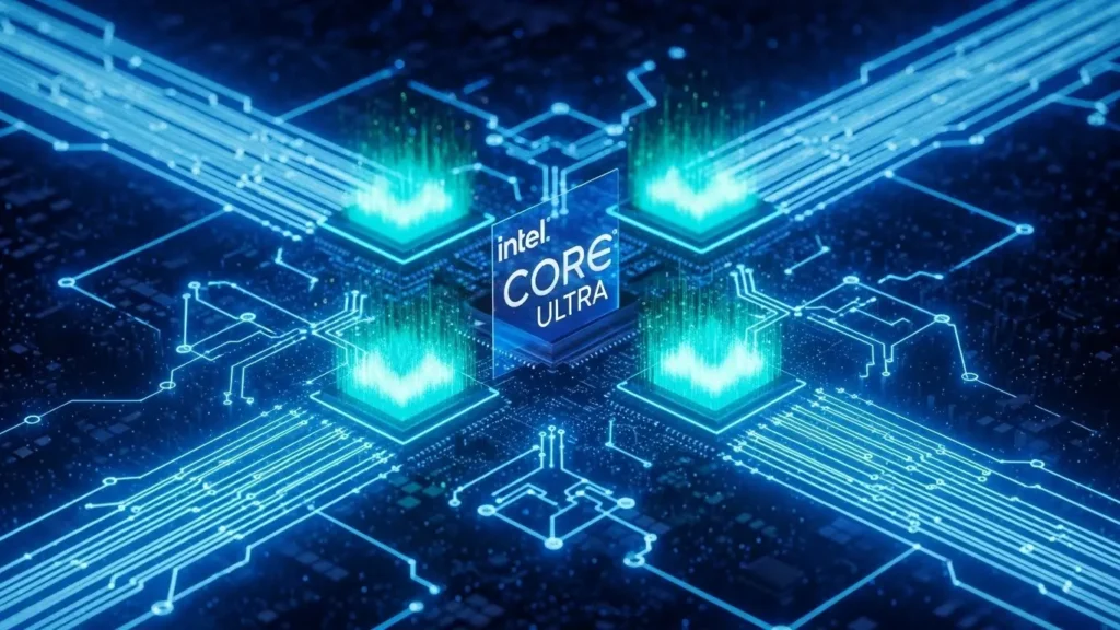 Intel Core Ultraの内部構造をイメージしたCG