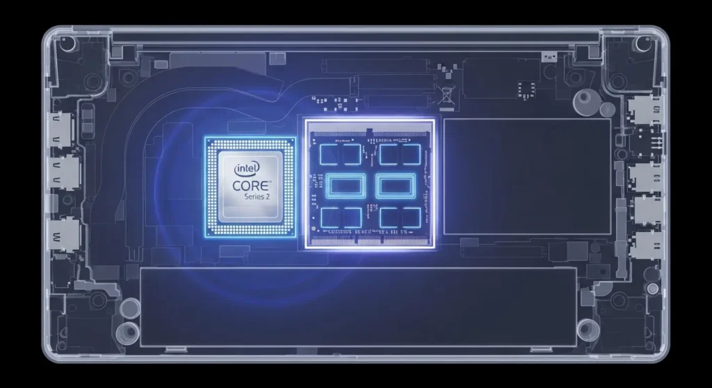Intel Core Ultra シリーズ2の内部設計とメリットの解説図