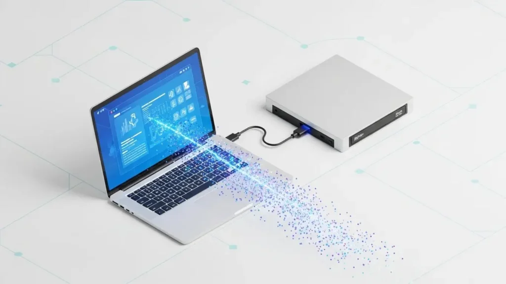 ノートパソコンからDVDドライブへのデータ転送イメージ