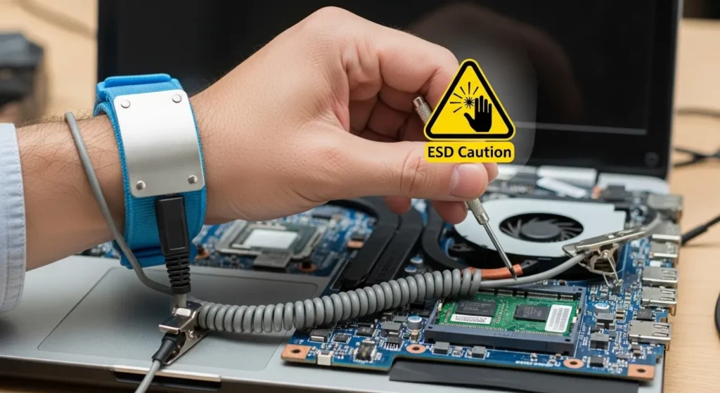 静電気防止リストバンドを使用した安全な作業