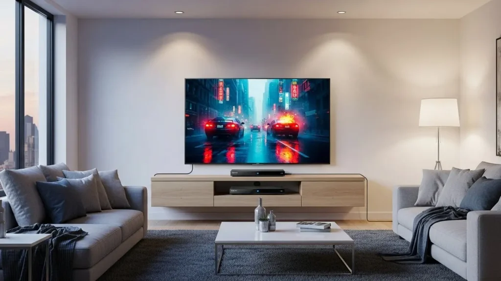 最新のソニー製ブルーレイプレーヤーをテレビに接続した様子