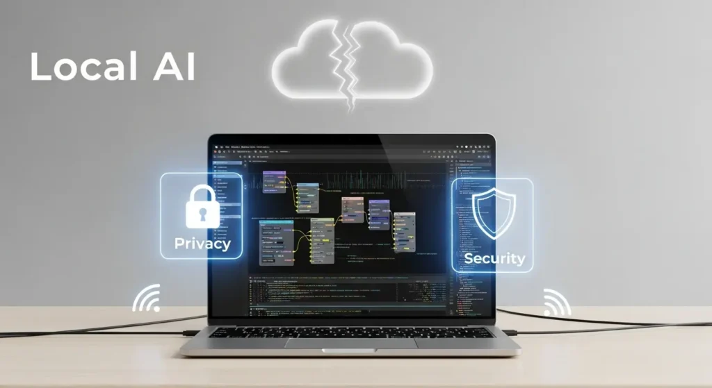 ローカル環境でのAI処理とプライバシー保護の概念図
