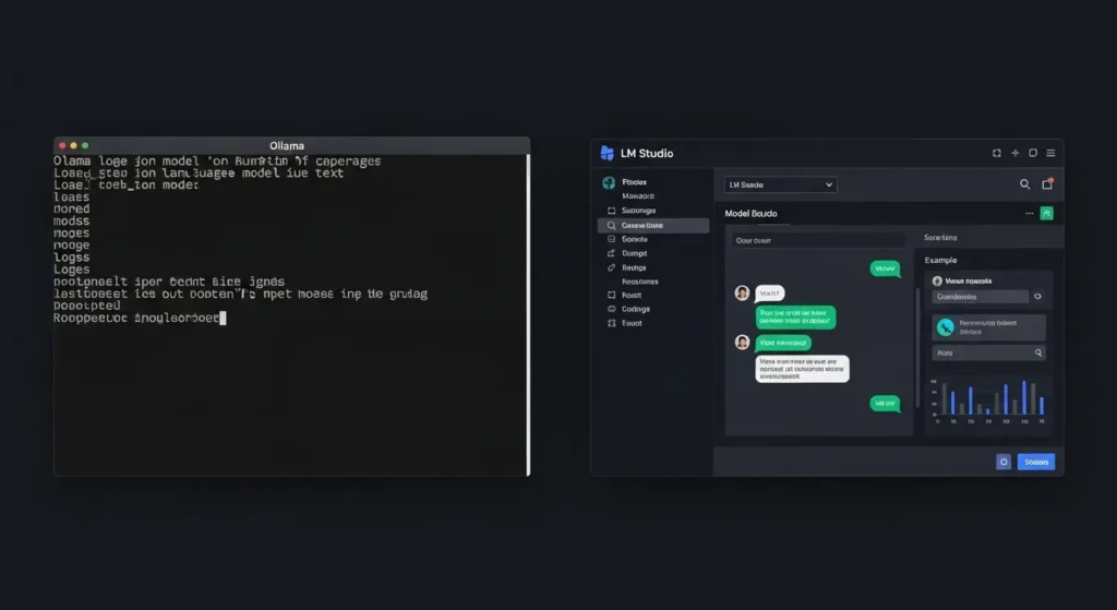 OllamaとLM Studioの操作画面比較