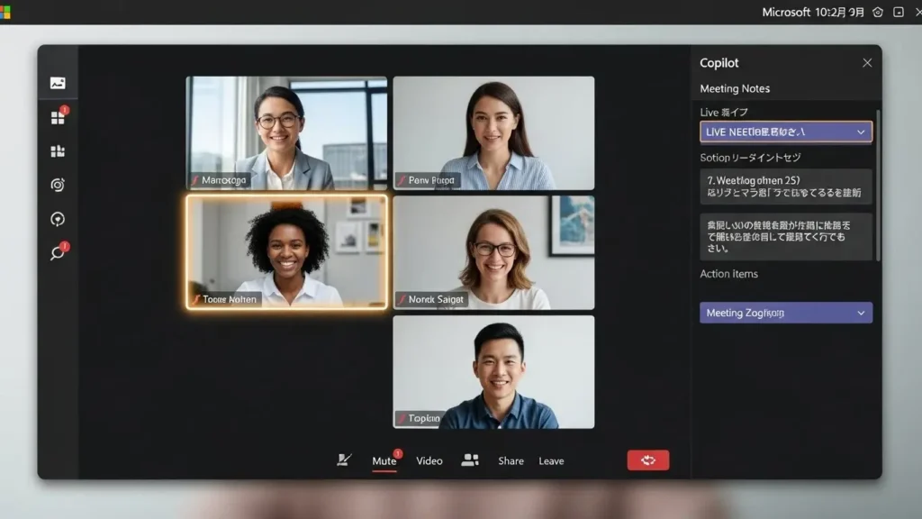 Teams会議の内容をリアルタイムで記録・整理するCopilotの画面