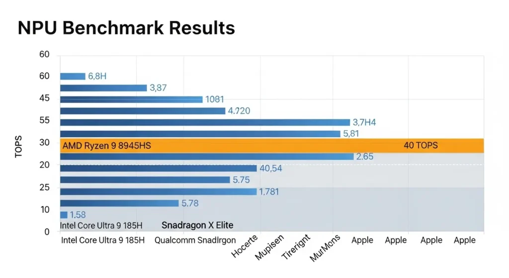 最新CPUのNPU演算性能ベンチマークグラフ