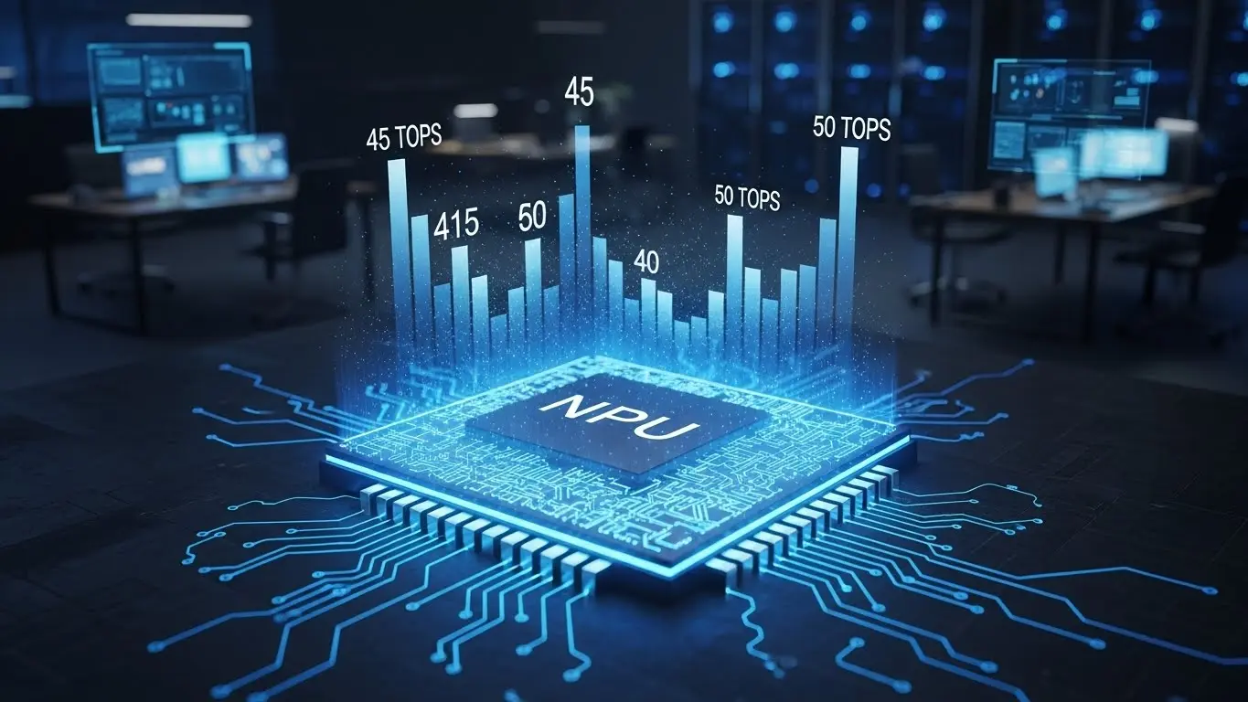 NPUの性能指標であるTOPSを比較するイメージ画像
