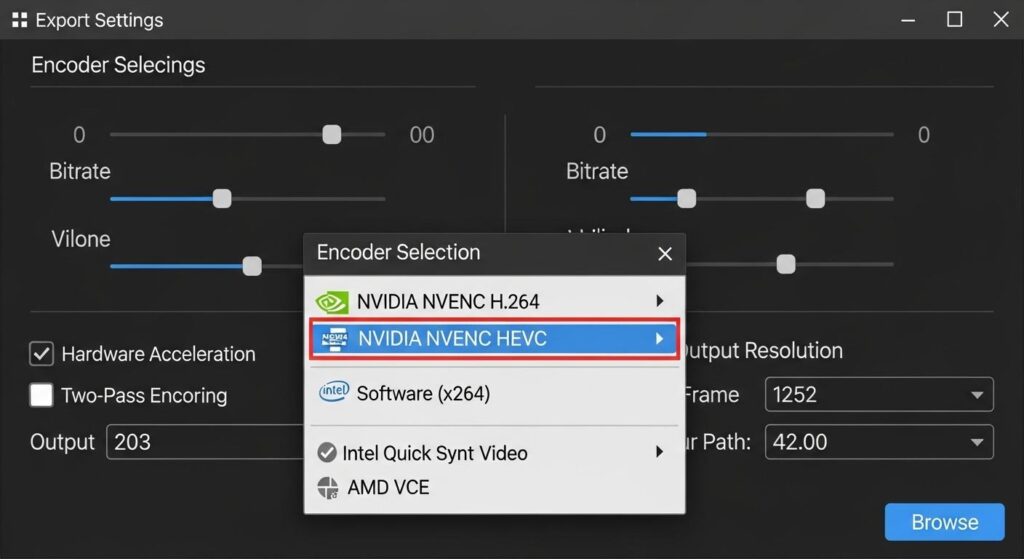動画編集ソフトでのNVENCエンコーダ選択画面