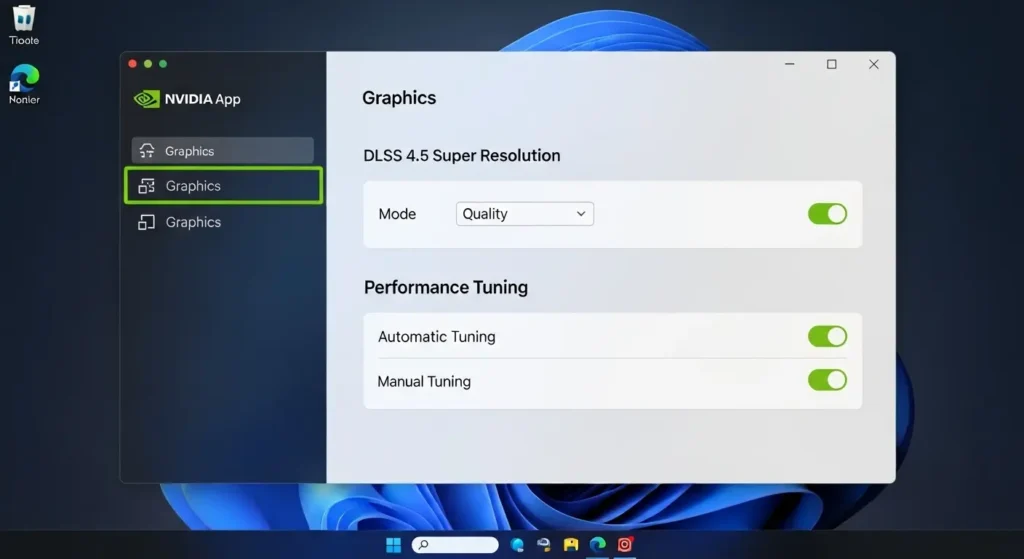 最新のNVIDIA AppによるGPU設定管理画面