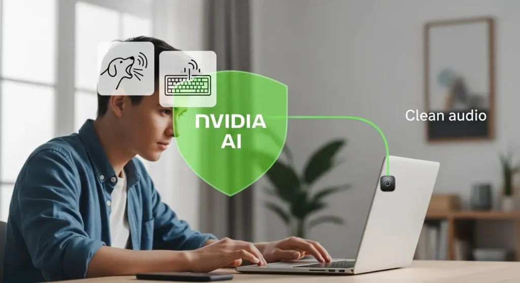 AIが外部の雑音をブロックするイメージ図