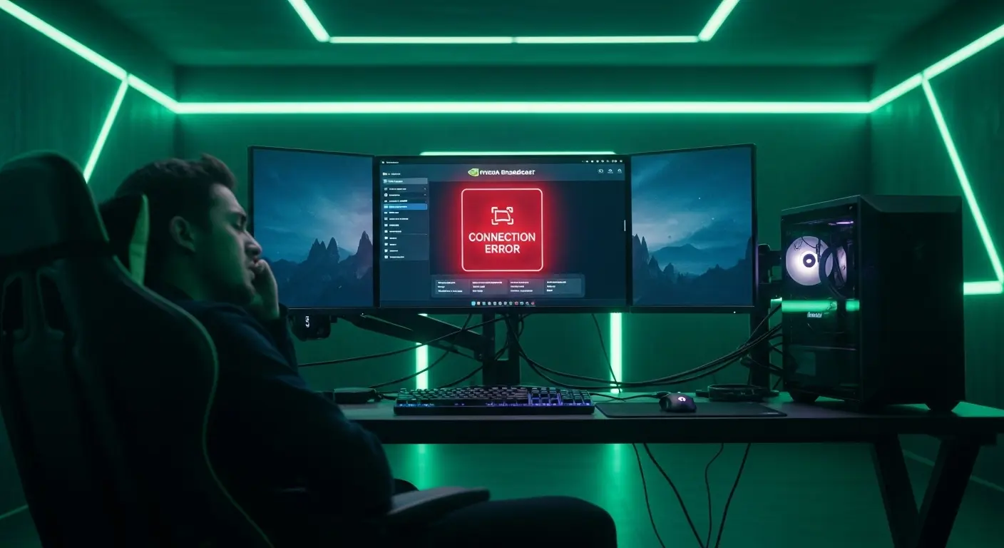 NVIDIA Broadcastが繋がらない画面と困惑するユーザーの様子