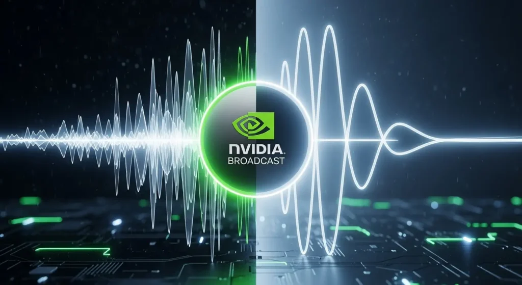 NVIDIA Broadcastの設定画面と配信環境のイメージ