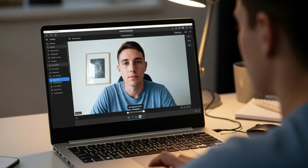 背景ぼかし機能が正常に動作しているカメラ映像