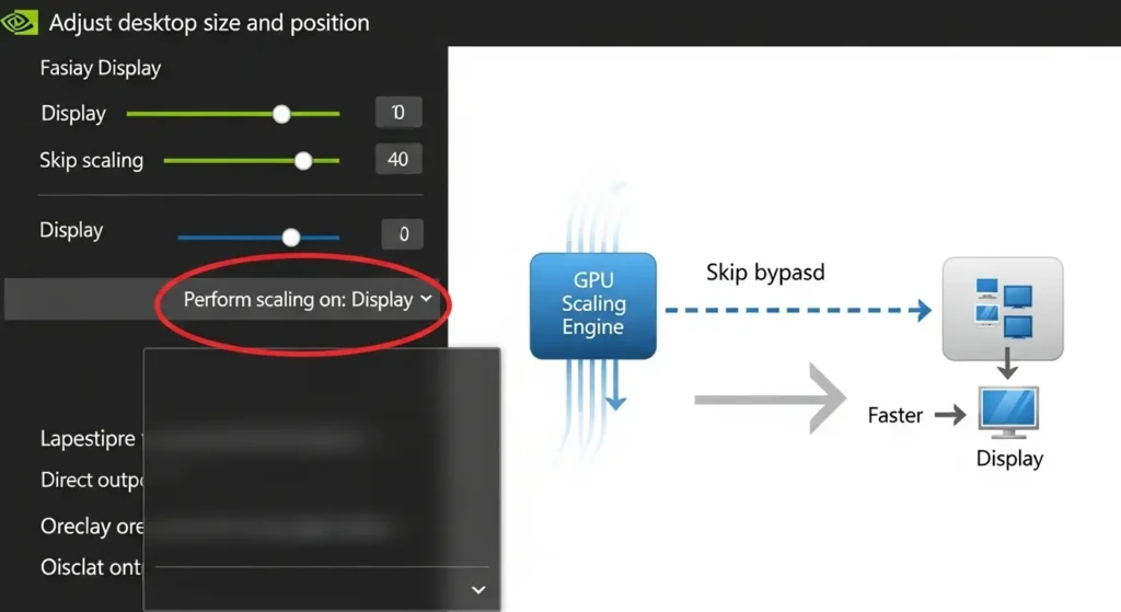 デスクトップのサイズと位置の調整におけるディスプレイ側のスケーリング設定