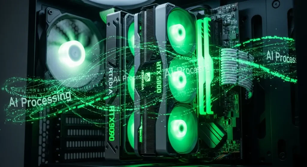 最新のNVIDIA RTXグラフィックボードによるAI処理のイメージ