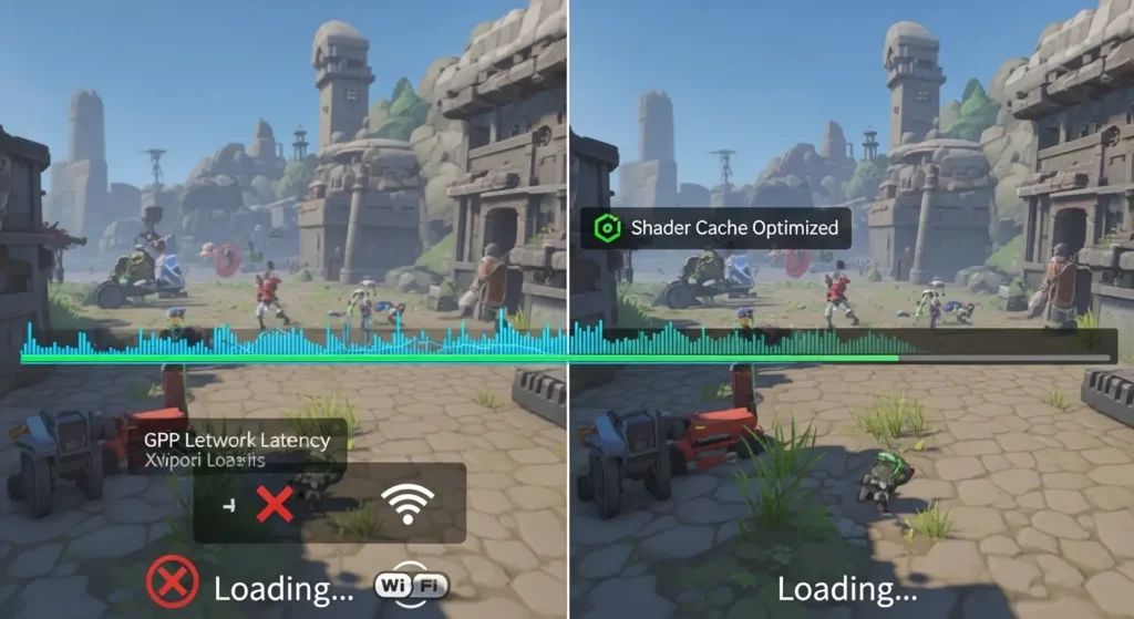 シェーダーキャッシュサイズの設定によるゲームの滑らかさの違い