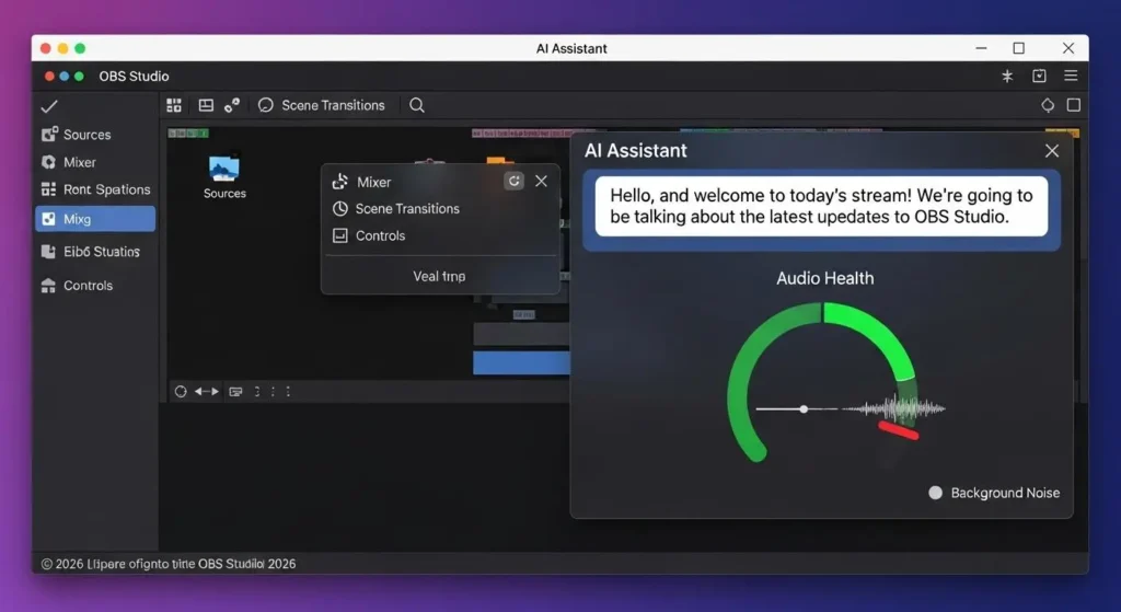 2026年版OBSに搭載されたAIアシスタントドックのUI