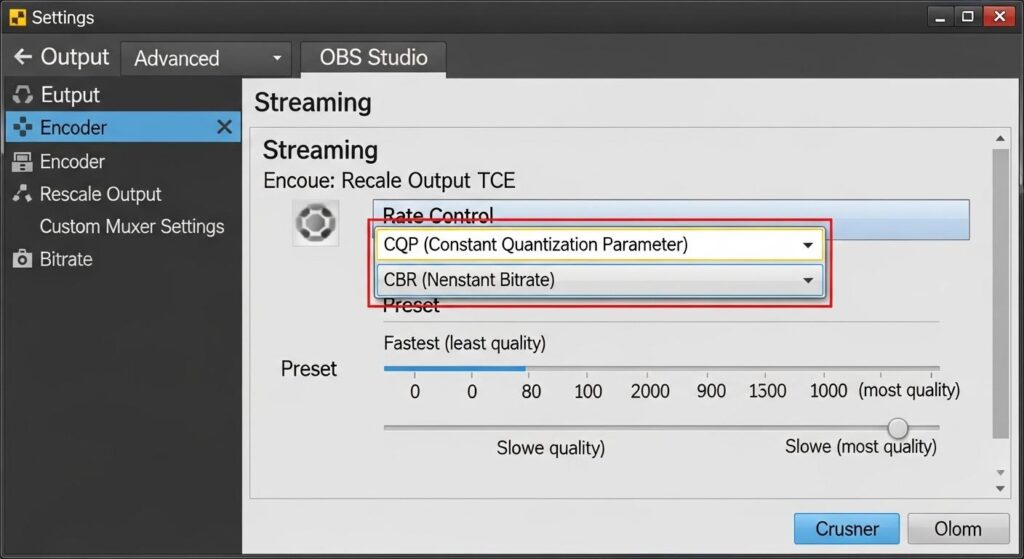 OBSの詳細出力モードでのエンコーダ微調整画面