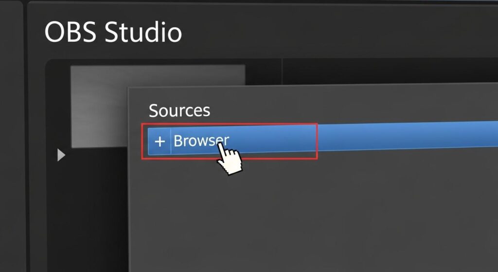 OBSのソース追加メニューからブラウザを選択する画面