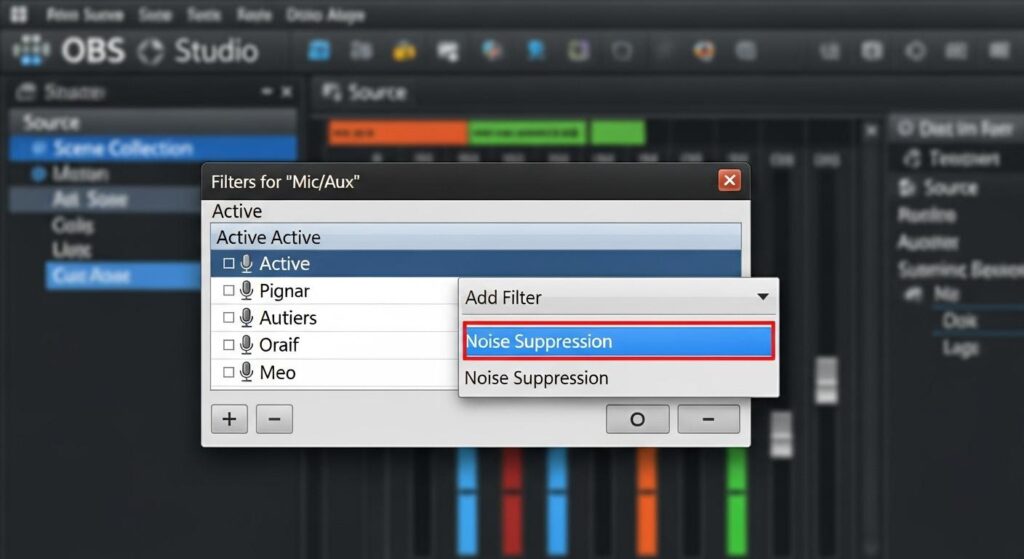 マイクにノイズ抑制フィルタを追加する画面