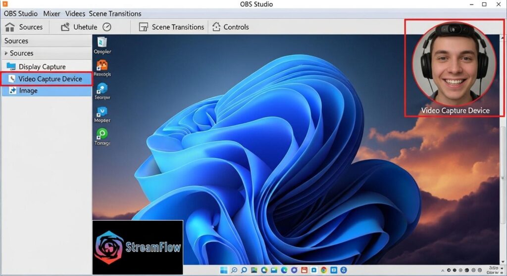 複数のソースを組み合わせて構成されたOBSのプレビュー画面