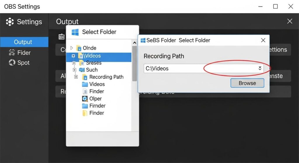録画ファイルの保存先設定画面