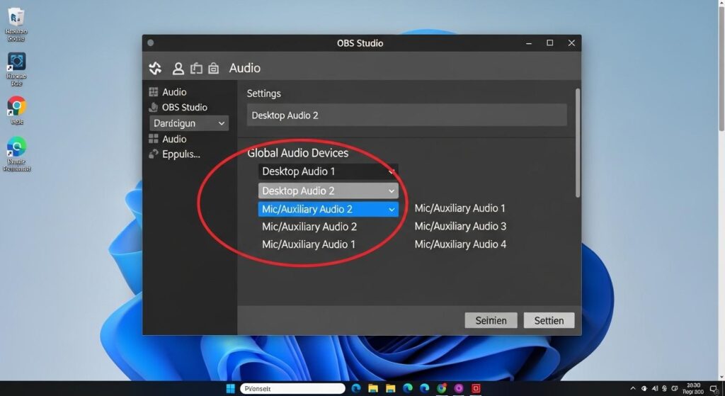OBS Studioの設定画面にある音声タブの全体像