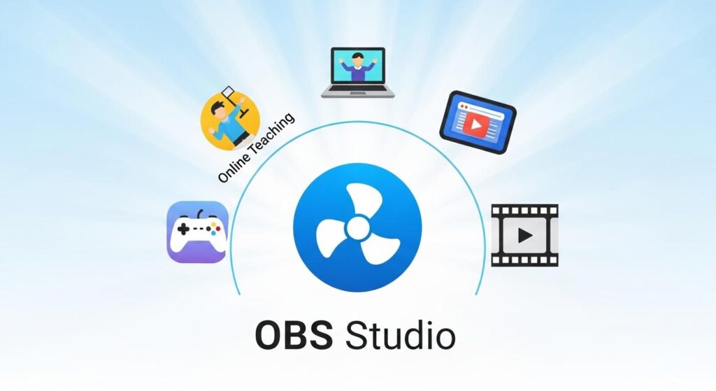 OBS Studioの多様な用途を示すアイコン