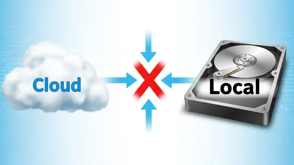 OneDriveの同期エラーにより保存が失敗しているイメージ図