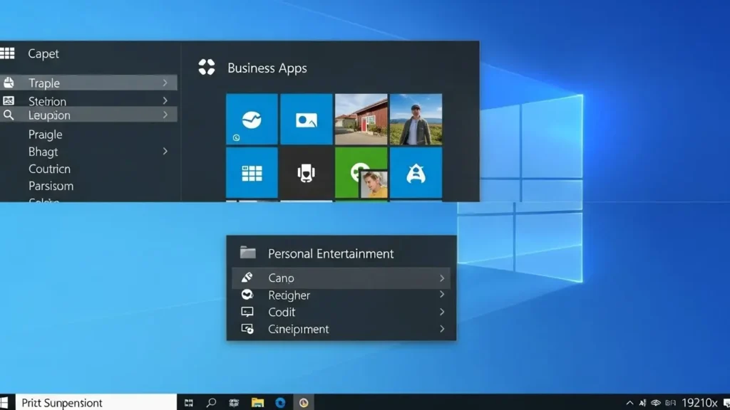 仕事用とプライベート用で整理された効率的なスタートメニューの配置