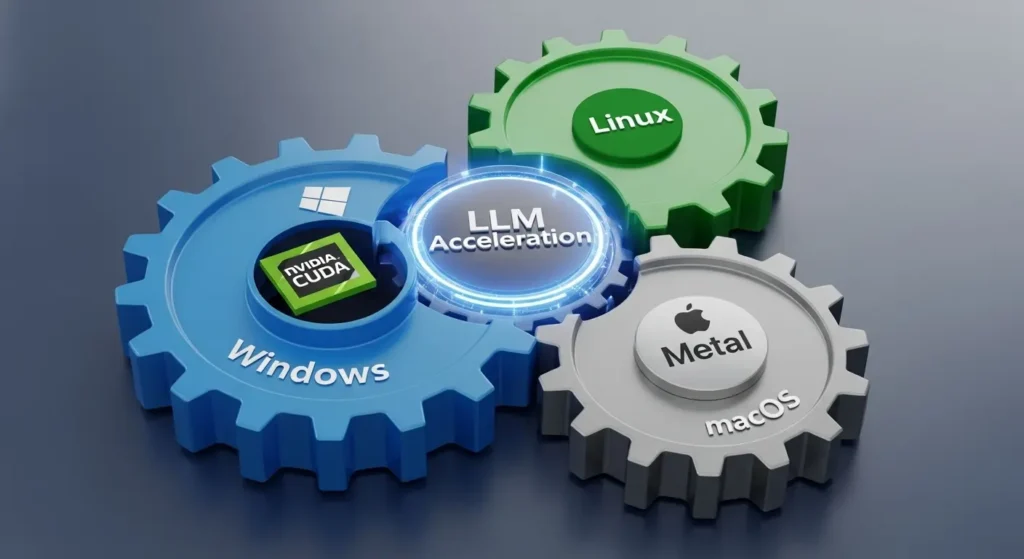 Windows・Linux・macOSでのLLM推論高速化設定の概念図