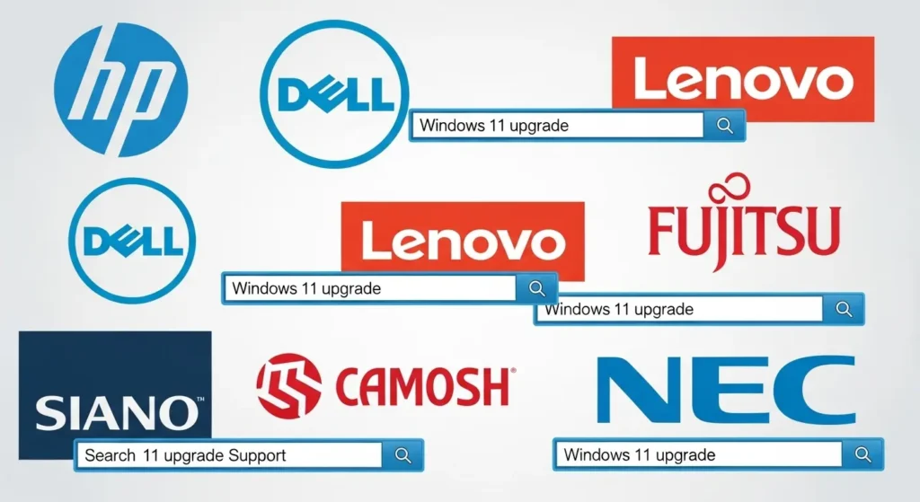 各PCメーカーのWindows 11対応状況確認ページのイメージ
