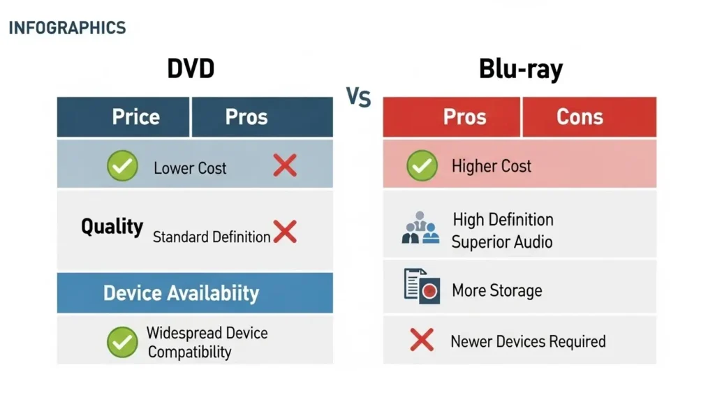 DVDとブルーレイのメリット・デメリットの比較表