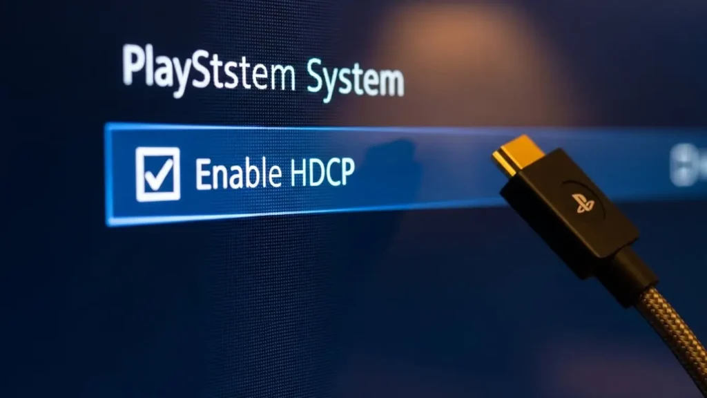 PS5のHDCP設定を有効にする操作画面