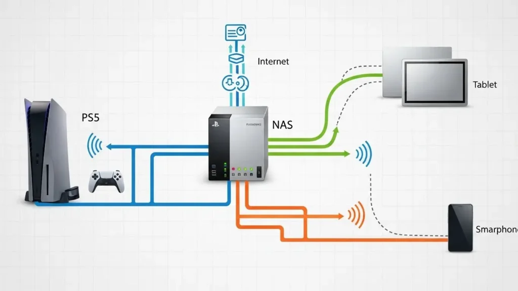 NASを利用してPS5で動画をストリーミングする構成図