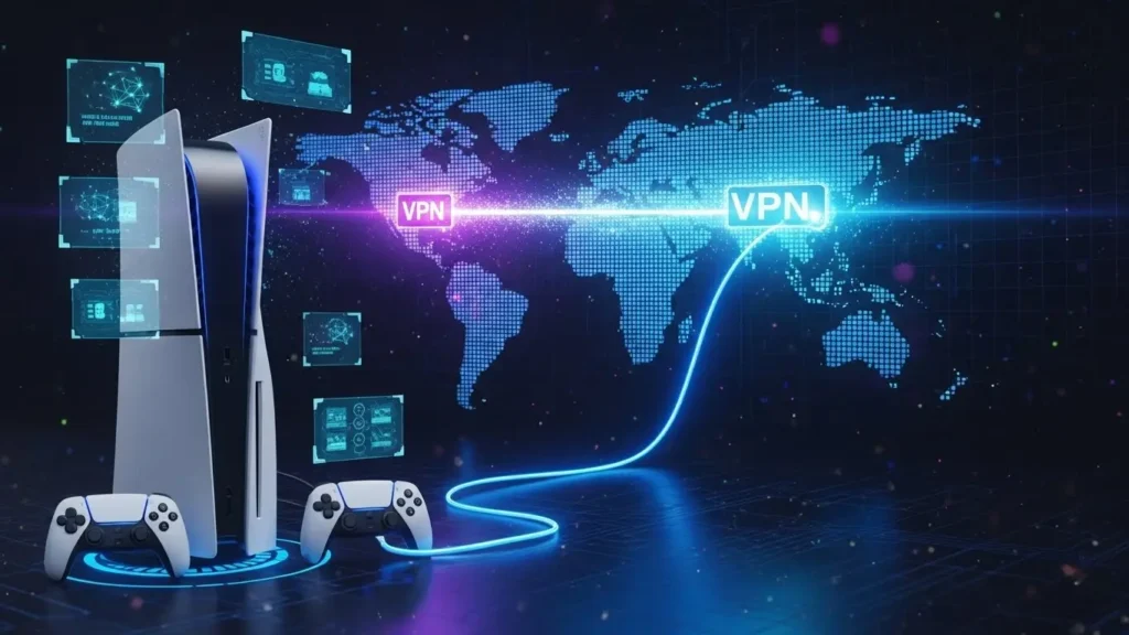 VPNサーバーを経由して海外コンテンツにアクセスするイメージ図