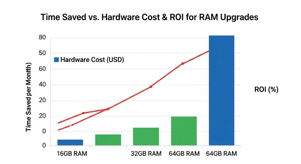 64GBメモリ導入による投資対効果の分析グラフ