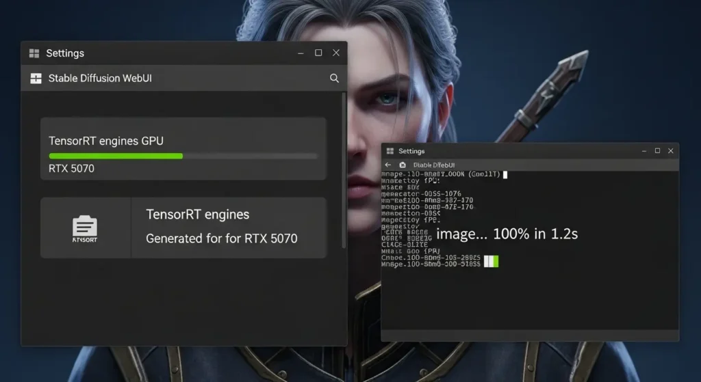 RTX 5070に最適化されたStable Diffusionの操作画面