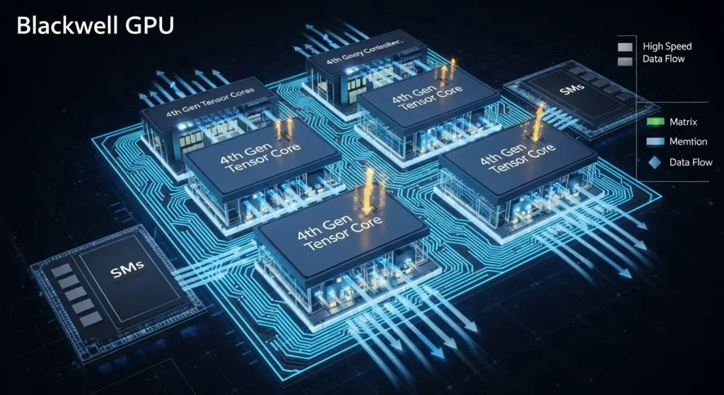 RTX 5070のBlackwellアーキテクチャとTensorコアの解説図