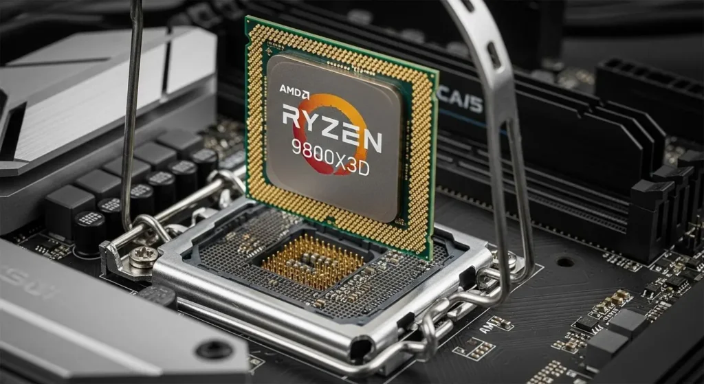 マザーボードにCPUを装着する自作PCの組み立て工程