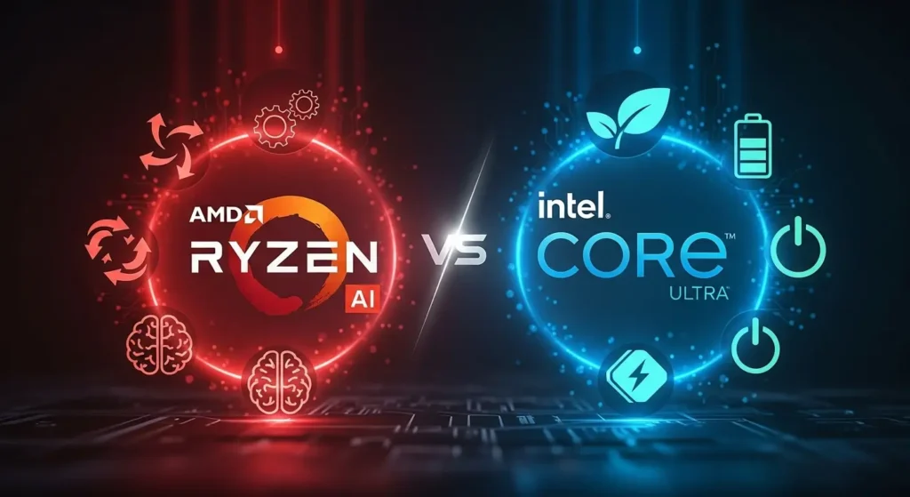 AMD Ryzen AIとIntel Core Ultraプロセッサの性能比較図