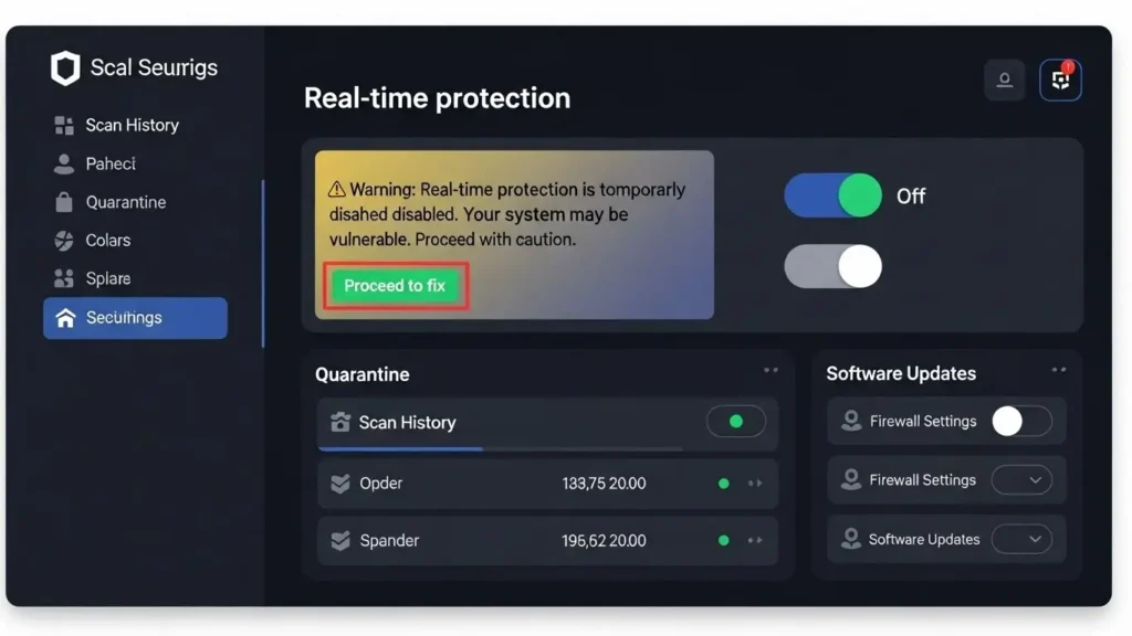 セキュリティソフトのリアルタイム保護を一時的に無効化する操作
